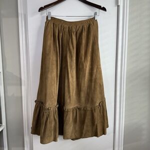 Vintage Sakowitz M Brown Suede Leather Tiered Prairie Skirt 1980 Western Stretch